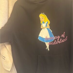 Disney Black Hoodie with Alice Graphic and Pink Script